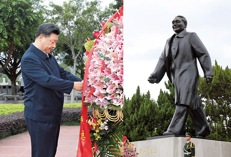 2020年10月14日，習(xí)近平總書(shū)記向深圳蓮花山公園鄧小平同志銅像敬獻(xiàn)花籃。
